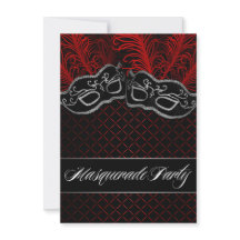 Red Black Mask Masquerade Ball Party Invitations