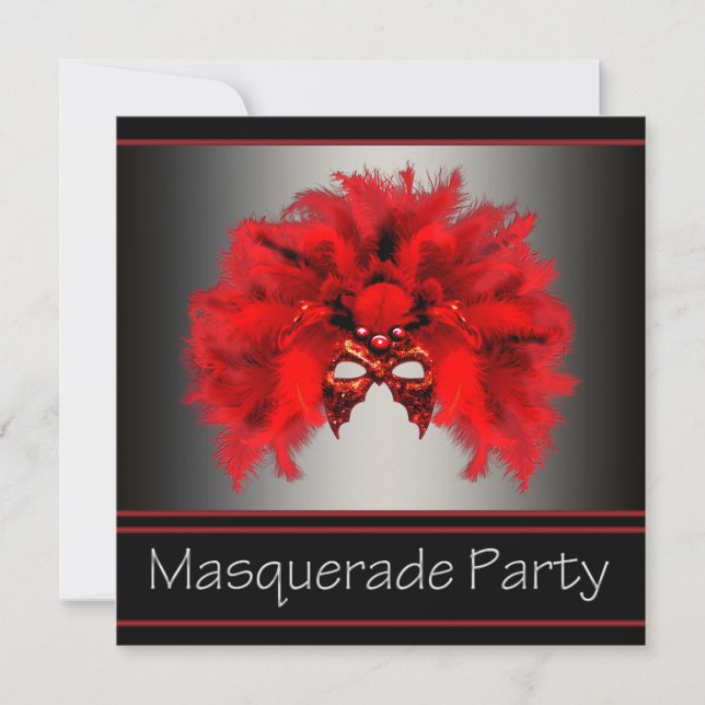 Red Black Mask Masquerade Party Invitation (Front)