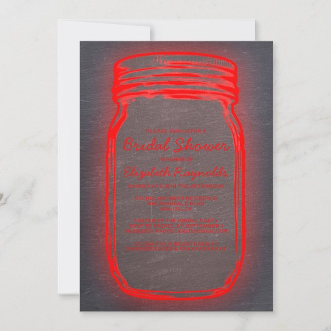 Red & Black Mason Jar Bridal Shower Invitations (Front)