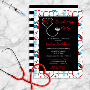 Red   Black Medical Nurse Graduation Party Invitation