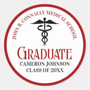 Red Black Medical School Custom Graduation Party Classic Round Sticker