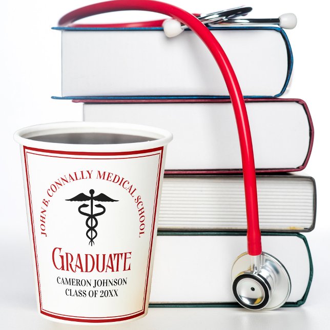 Red Black Medical School Custom Graduation Party Paper Cups (Creator Uploaded)