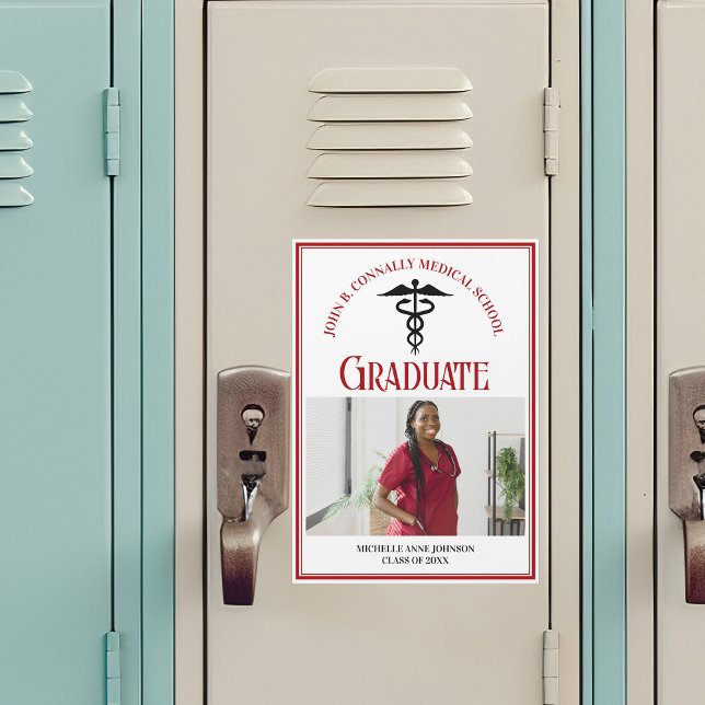 Red Black Medical School Graduation Photo Magnet (Creator Uploaded)