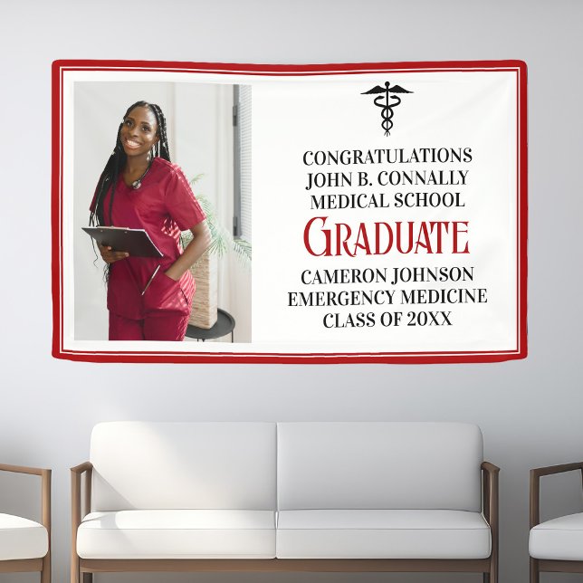 Red Black Medical School Photo Graduation Party Banner (Creator Uploaded)