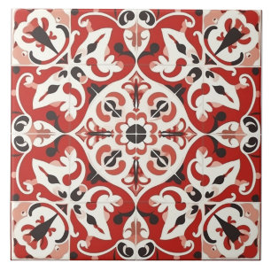 Red & Black Mediterranean Ceramic Tile