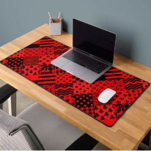 Red Black Mixed Patterns Patchwork Design Desk Mat