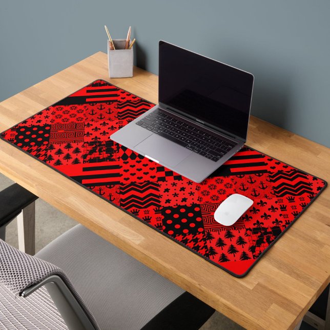 Red Black Mixed Patterns Patchwork Design  Desk Mat (Creator Uploaded)