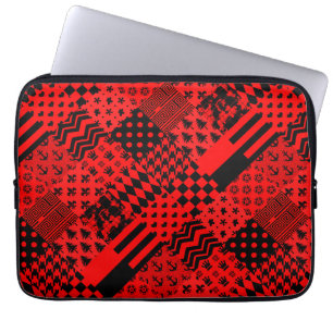 Red Black Mixed Patterns Patchwork Design Laptop Sleeve