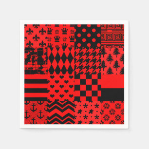 Red Black Mixed Patterns Patchwork Design Napkin