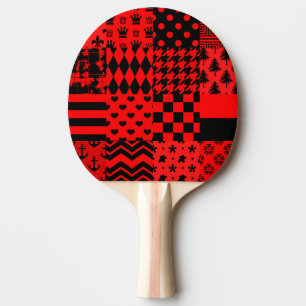 Red Black Mixed Patterns Patchwork Design Ping Pong Paddle