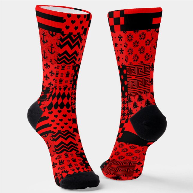 Red Black Mixed Patterns Patchwork Design  Socks (Creator Uploaded)