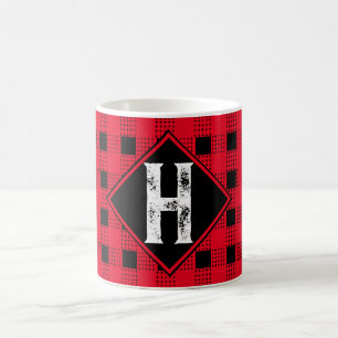 red & black modern buffalo plaid Monogram initial Coffee Mug