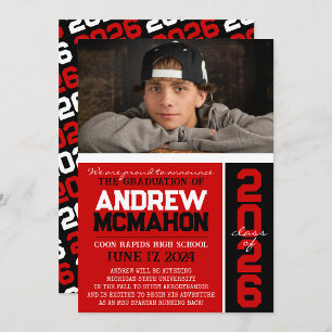 Red & Black Modern Graduation Photo Announcement