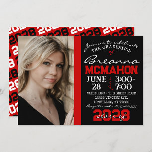 Red & Black Modern Graduation Photo Invitation