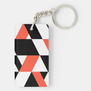 Red-black, modern, trendy, urban geometric design key ring