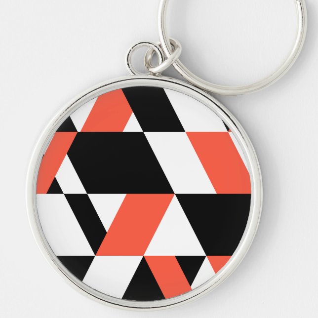 Red-black, modern, trendy, urban geometric design key ring (Front)
