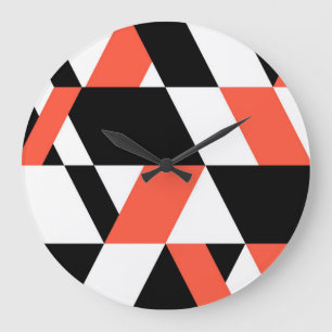 Red-black, modern, trendy, urban geometric design large clock