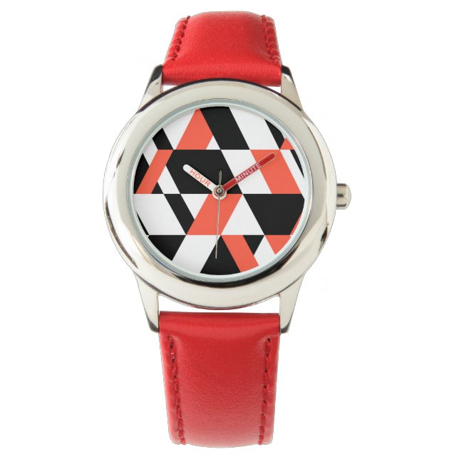 Red-black, modern, trendy, urban geometric design watch (Front)