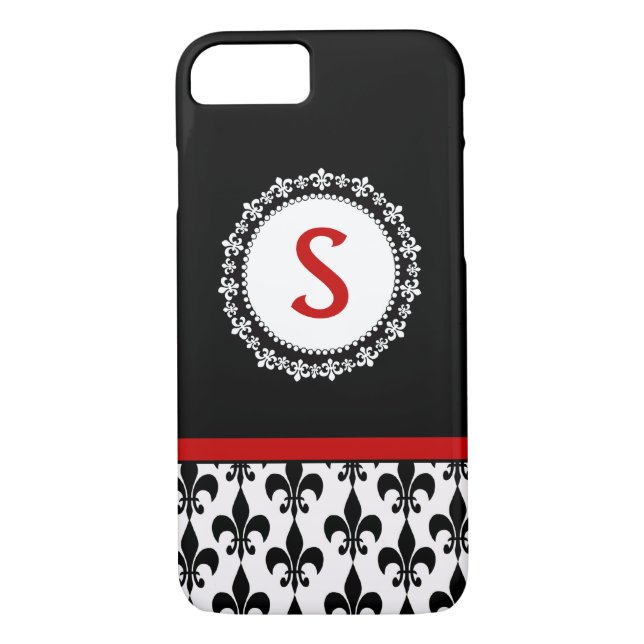 Red Black Monogram Fleur de Lis iPhone 4/4S Case (Back)