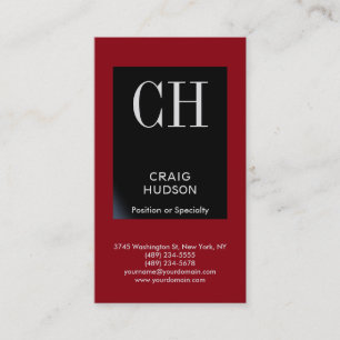 Red Black Monogram Professional Business Card
