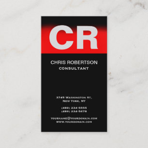 Red Black Monogram Standard Vertical Business Card