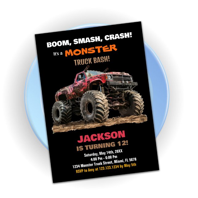 Red Black Monster Truck Birthday Invitations (Red Black Monster Truck Birthday Invitations
)