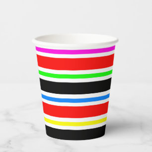 Red Black Multi-coloured Colours Stripes Paper Cups