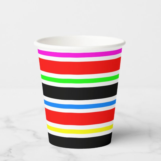 Red Black Multi-coloured Colours Stripes Paper Cups (Front)
