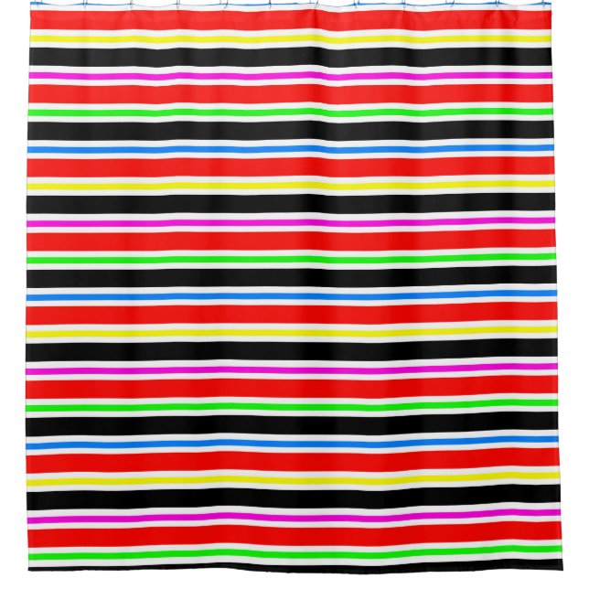 Red Black Multi-coloured Colours Stripes Shower Curtain (Front)