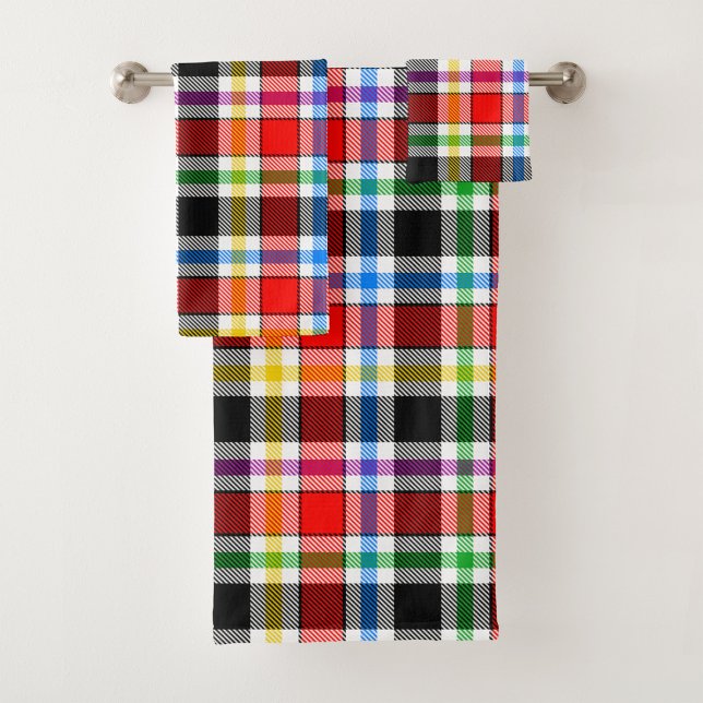 Red Black Multicolour Flannel Plaid Tartan Design Bath Towel Set (Creator Uploaded)