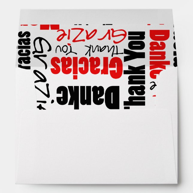 Red Black Multilingual Thank You Typography Envelope (Back (Bottom))
