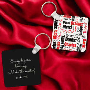 Red Black Multilingual "Thank You" Typography Key Ring