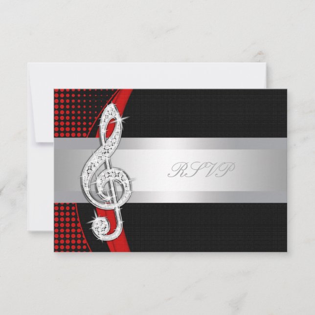 Red Black Music Treble Clef RSVP Card (Front)