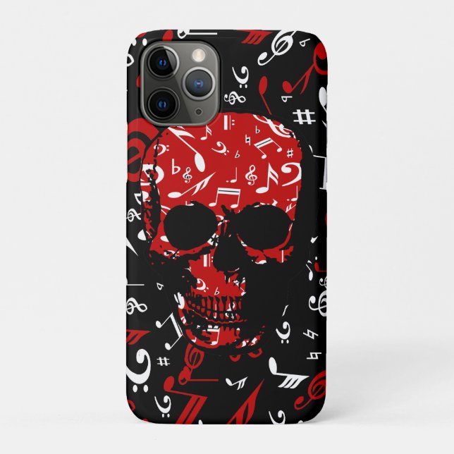 Red Black Musical notes skull Case-Mate iPhone Case (Back)