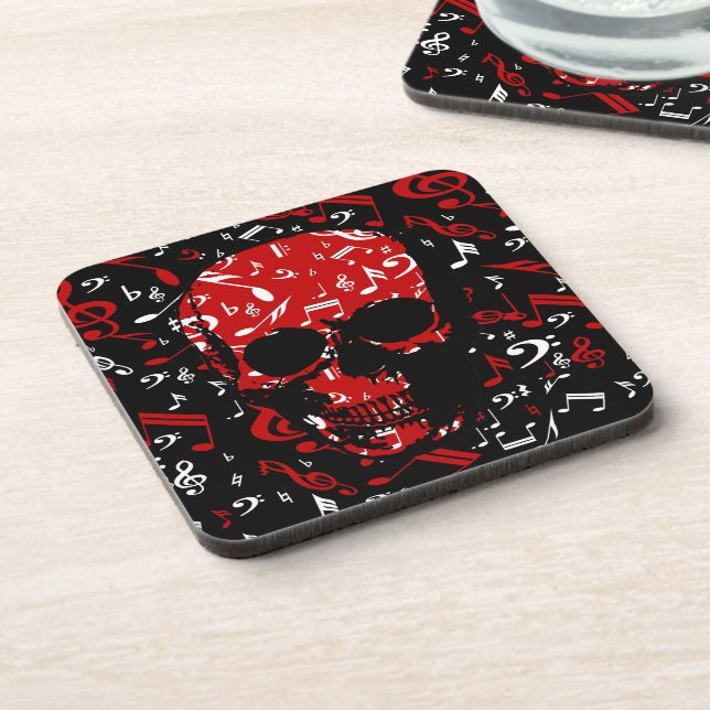 Red Black Musical notes skull Coaster (Left Side)