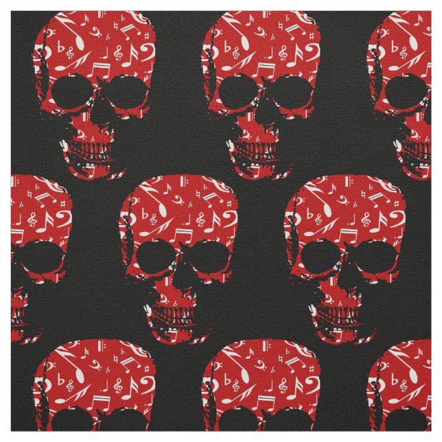 Red Black Musical notes skull Fabric (Swatch)