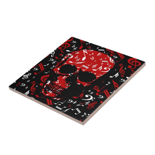 Red Black Musical notes skull Tile (Side)