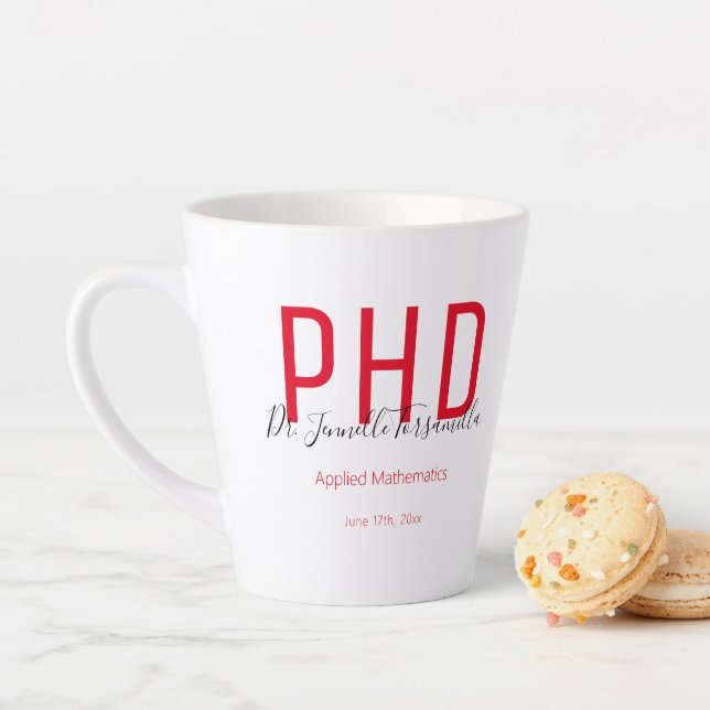 Red Black Name Keepsake PhD Graduation Latte Mug (In Situ)