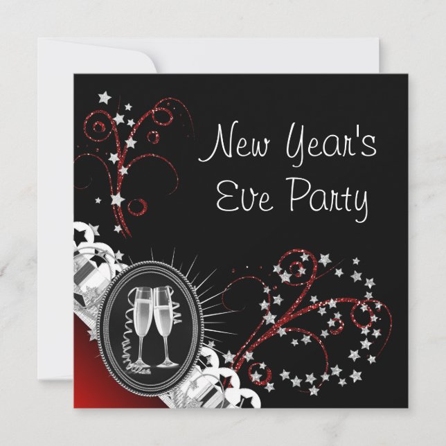 Red Black New Years Eve Party Invitations (Front)