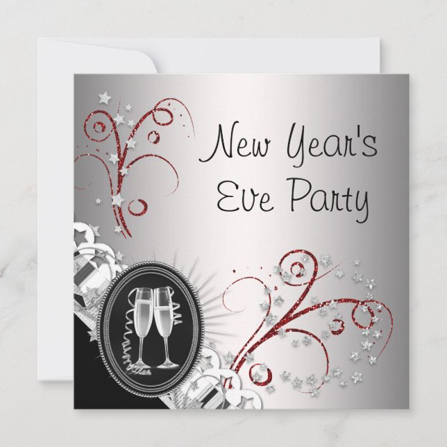 Red Black New Years Eve Party Invitations (Front)