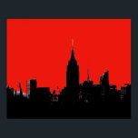Red Black New York City Silhouette Pop Art Poster<br><div class="desc">Black & White Artistic New York City Night Digital Image - United States of America's Major Cities</div>