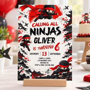 Red & Black Ninja Any Age Kids Birthday Party Invitation
