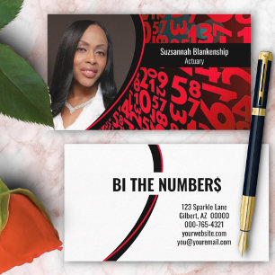 Red Black Numbers Custom Professional Photo  Business Card
