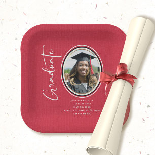 Red Black Nurse Graduate Script Minimal Photo Paper Plate