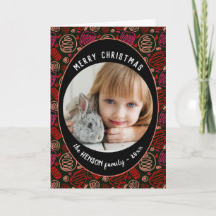 Red Black One line art Christmas Family Photo Holi Holiday Card