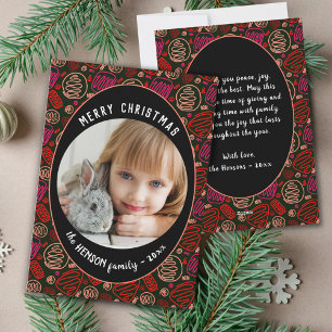 Red Black One line art Christmas Family Photo Holiday Card