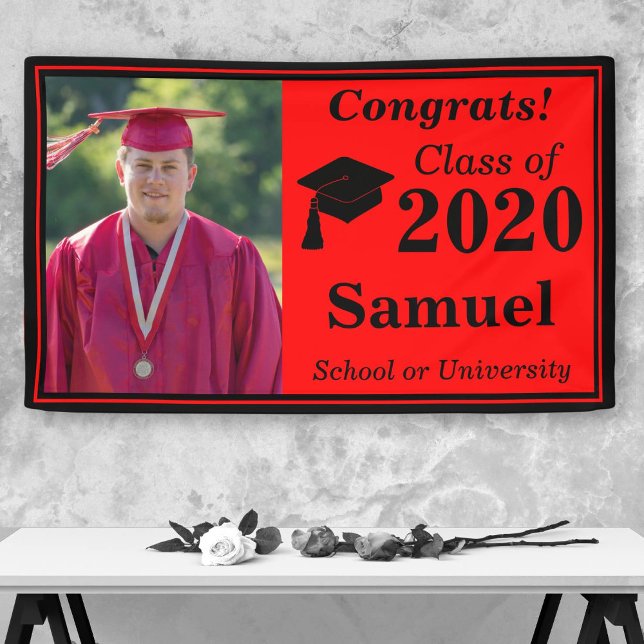 Red Black One Photo Class of 2024 Graduation Banner (Creator Uploaded)