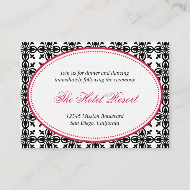 Red black oval lace preppy wedding reception cards (Front)