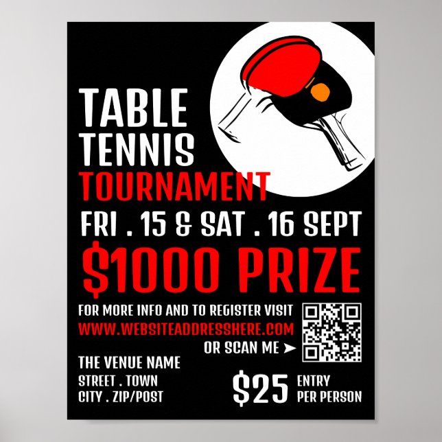 Red & Black Paddles, Table Tennis Tournament Poster (Front)