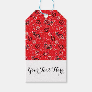 Red Black Paisley Bandanna Print Personalised Gift Tags